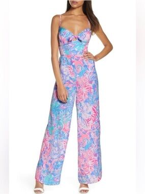 Lilly Pulitzer Bente Floral Tie-Front Wide-Leg Jumpsuit Size 10
